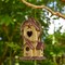 Set of 2 11.5"H Washed Yellow Distressed Solid Wood Cottage Decorative Outdoor Garden Birdhouse with Rattan